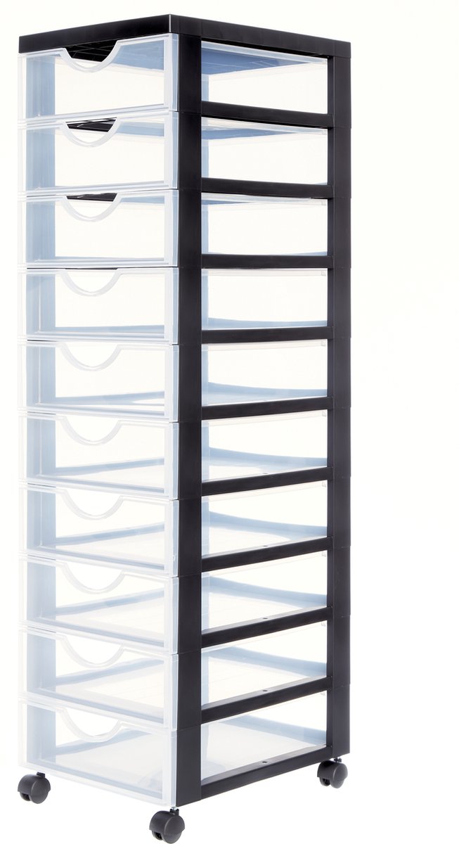 Cassettiera Iris easygrip chest - 10 cassetti x 7,5 l - plastica - nero trasparente - con ruote