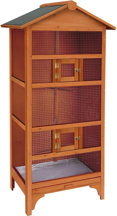 Aviario flamenco clásico Nevada marrón – aviario de madera para exterior interior – 78x57x157,5 cm – jaula para pájaros de madera