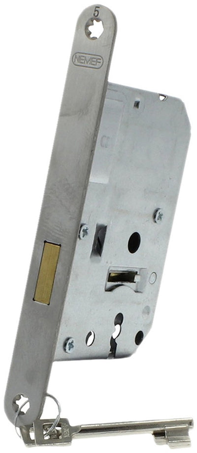 Cerradura para armario Nemef 1256 17 con placa frontal de acero inoxidable