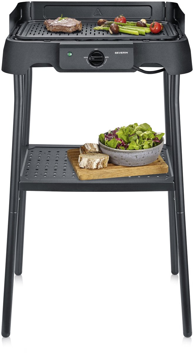Parrilla de mesa Severin pg 8596 con base - 2000 w - placa grill de aluminio - acanalada lisa - negra