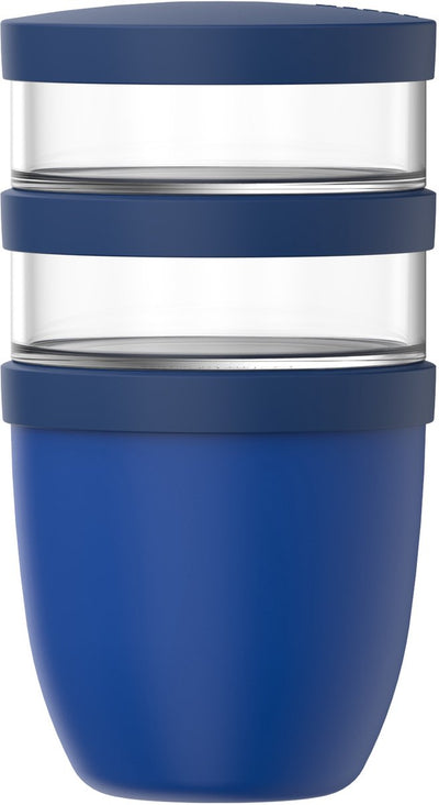 Portapranzo Mepal ellisse 3 pezzi - 500 + 200 + 200 ml - con 2 scomparti - tazza yogurt e tazza muesli da asporto - adatto al congelatore. forno a microonde e lavastoviglie - blu vivido