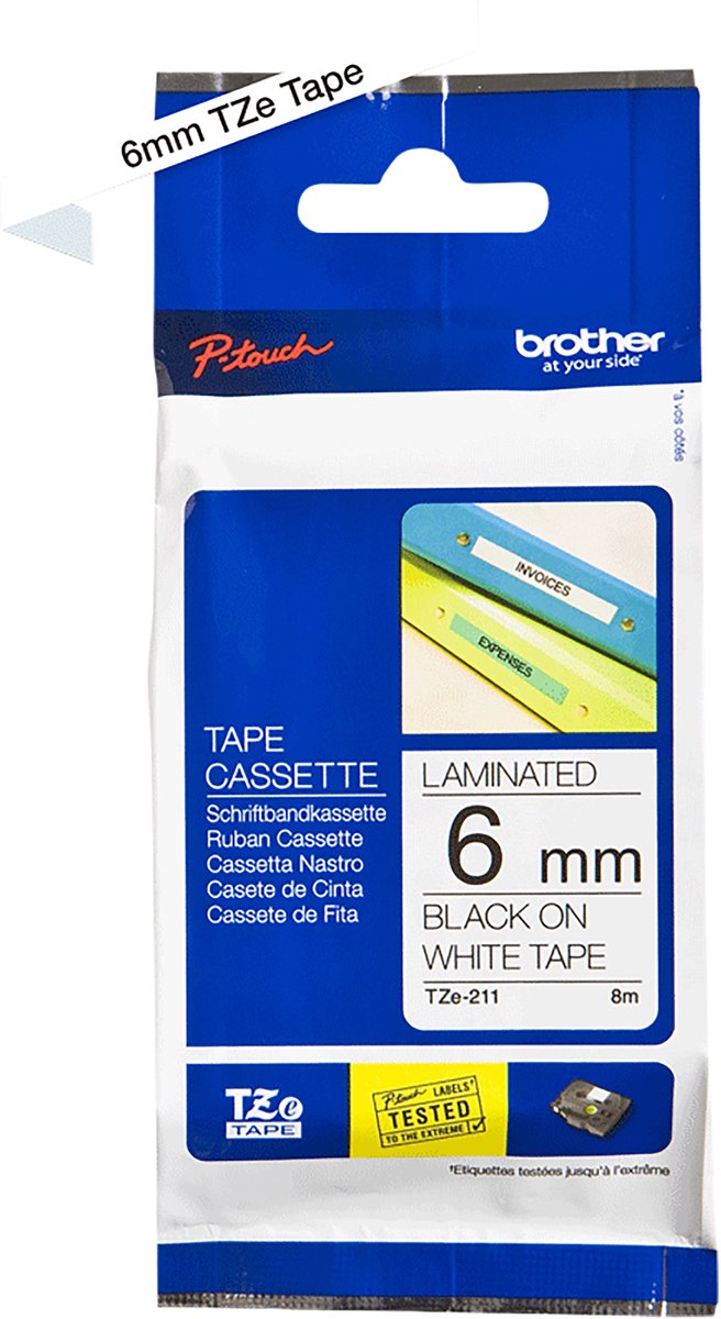 Nastro per etichette brother tze211 6mmx8m bianco e nero
