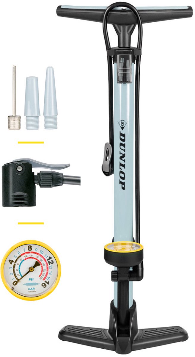 Dunlop bicycle pump gray with pressure gauge