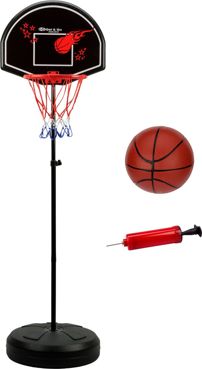 Supporto da basket Get Go - regolabile - palla + pompa - nero - fino a 172 cm