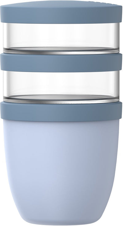 Portapranzo Mepal ellisse 3 pezzi - 500 + 200 + 200 ml - con 2 scomparti - tazza yogurt e tazza muesli da asporto - adatto al congelatore. microonde e lavastoviglie - blu nordico