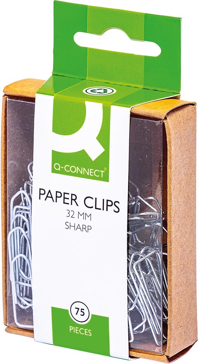 Fermacarte Q-connect, 32 mm, scatola da 75 pezzi, 10 pezzi possono essere appesi