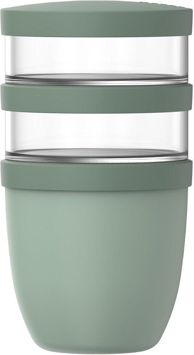 Portapranzo Mepal ellisse 3 pezzi - 500 + 200 + 200 ml - con 2 scomparti - tazza yogurt e tazza muesli da asporto - adatto al congelatore. microonde e lavastoviglie - salvia nordica