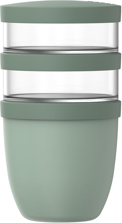 Portapranzo Mepal ellisse 3 pezzi - 500 + 200 + 200 ml - con 2 scomparti - tazza yogurt e tazza muesli da asporto - adatto al congelatore. microonde e lavastoviglie - salvia nordica