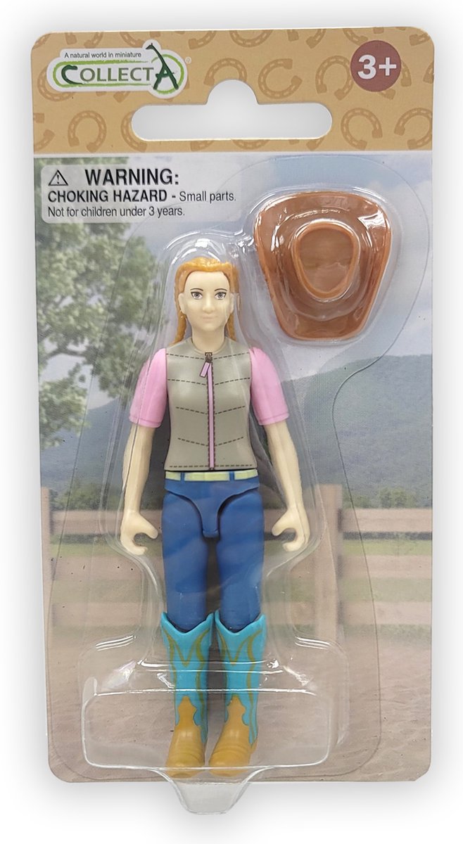 Set di figurine Collecta - cavaliere amatoriale con cappello da cowgirl - cavalli - dipinto a mano - miniatura