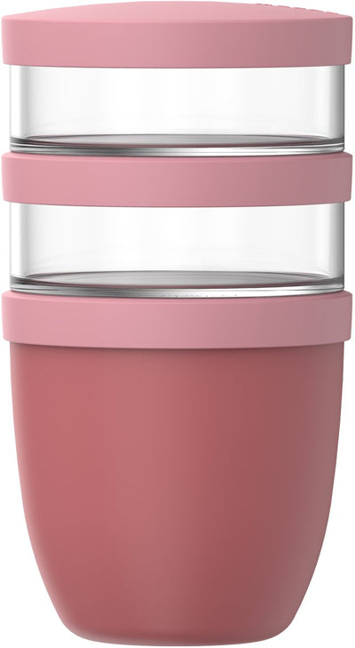 Fiambrera Mepal Elipse de 3 piezas - 500 + 200 + 200 ml - con 2 compartimentos - vaso de yogur y vaso de muesli para llevar - apto para congelador. microondas y lavavajillas - malva vivo