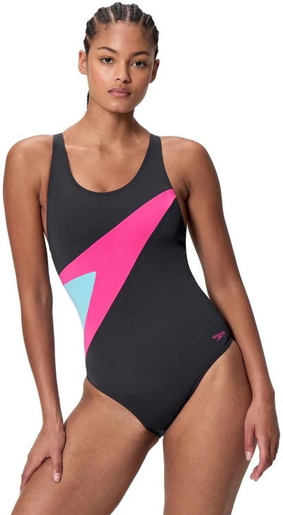 Costume da bagno sportivo intero da donna Speedo hyperboom butterfly back - nero rosa