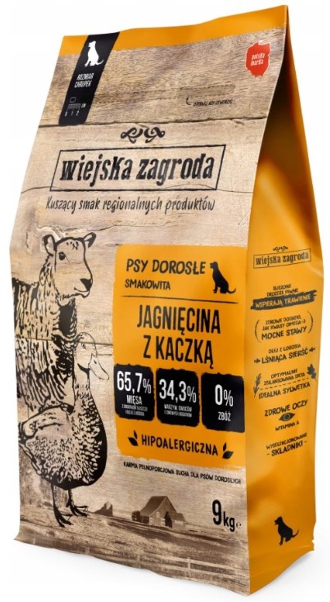 Wiejska zagroda - cibo secco per cani - agnello e anatra - senza cereali - alta digeribilità - pelo sano - ricetta naturale