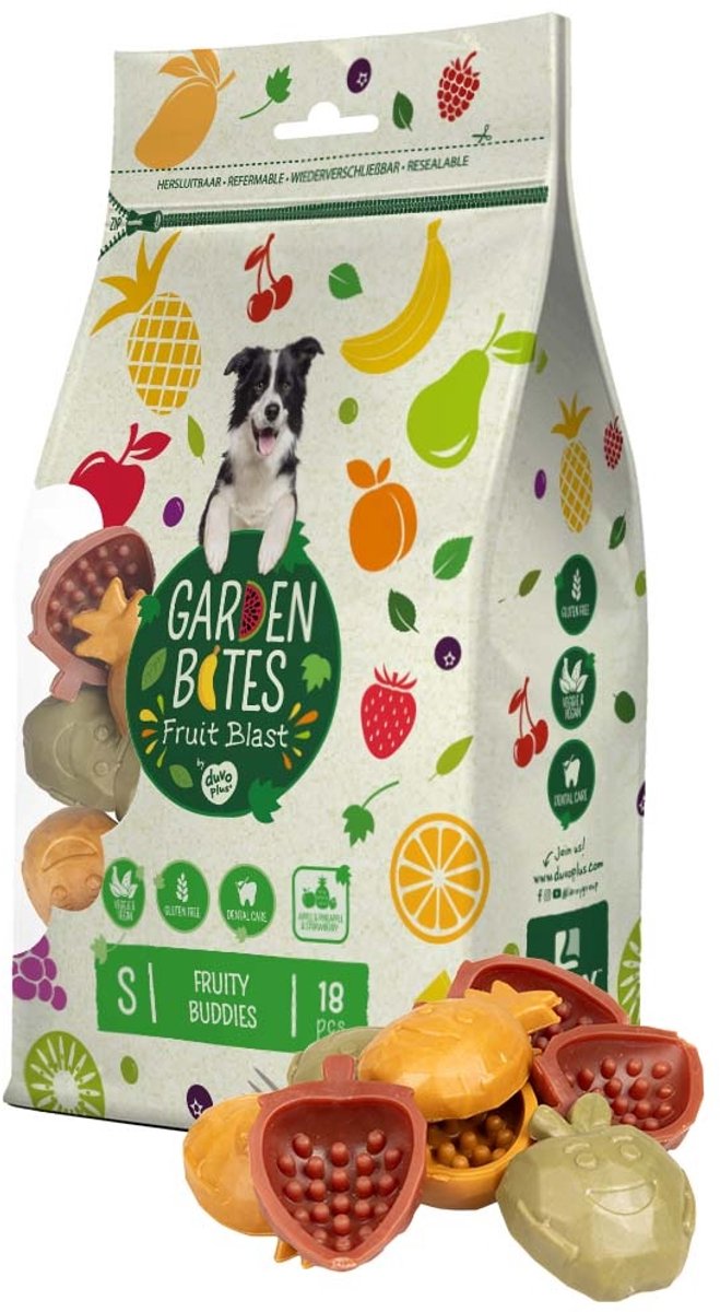 Duvo plus bocconcini da giardino - snack per cani Fruity Buddies - dolcetti per cani - vegetariani senza glutine - piccoli 18 pezzi