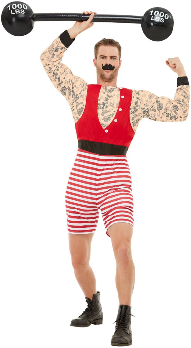Smiffys - disfraz de hombre fuerte de lujo - l - rojo blanco