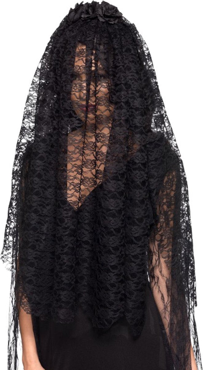 Smiffys bruidssluier verkleedaccessoire zwart - dames - 75 cm - zombie sluier - weduwe sluier
