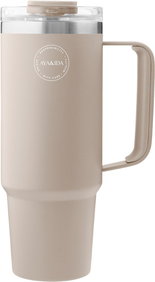 Aya ida aya ida - thermocup with straw - thermosfles - waterfles - drinkfles - to go - 885ml - cream beige
