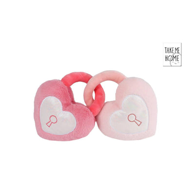 Take me home 2 harten met sleutelgat pluche - 16cm