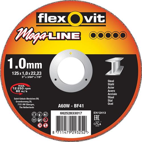 Flexovit dss mega-line 125x2,5x22,23 a30w t41 acero | 25 piezas