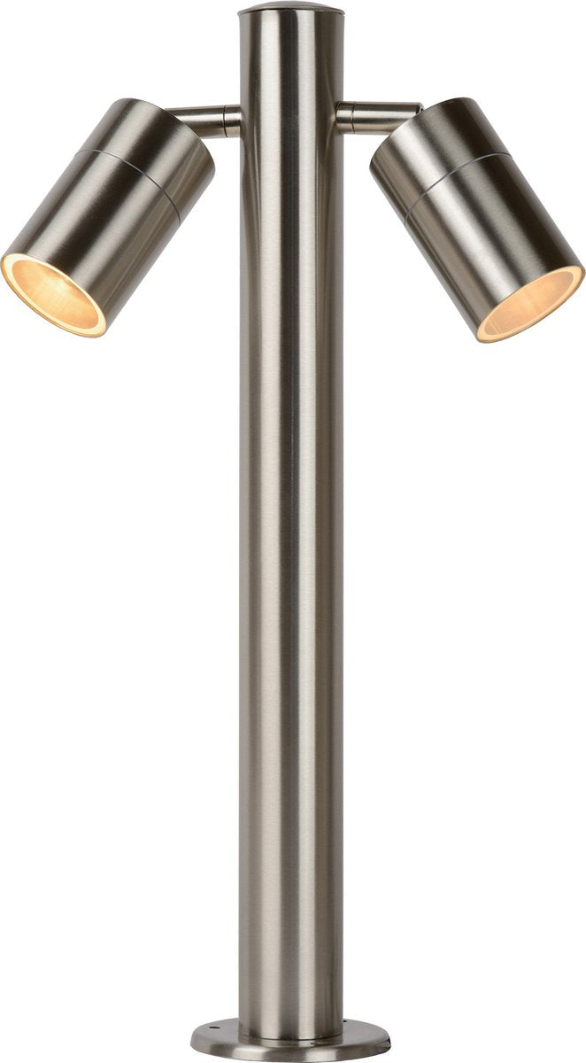 Lucide arne-led - lampada da terra - ø 6.3 cm - led - gu10 - 2x5w 2700k - ip44 - cromo opaco