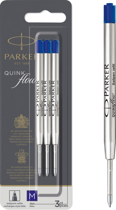 Ricarica per penna a sfera Parker - punta media - inchiostro quinkflow blu - 3 pezzi