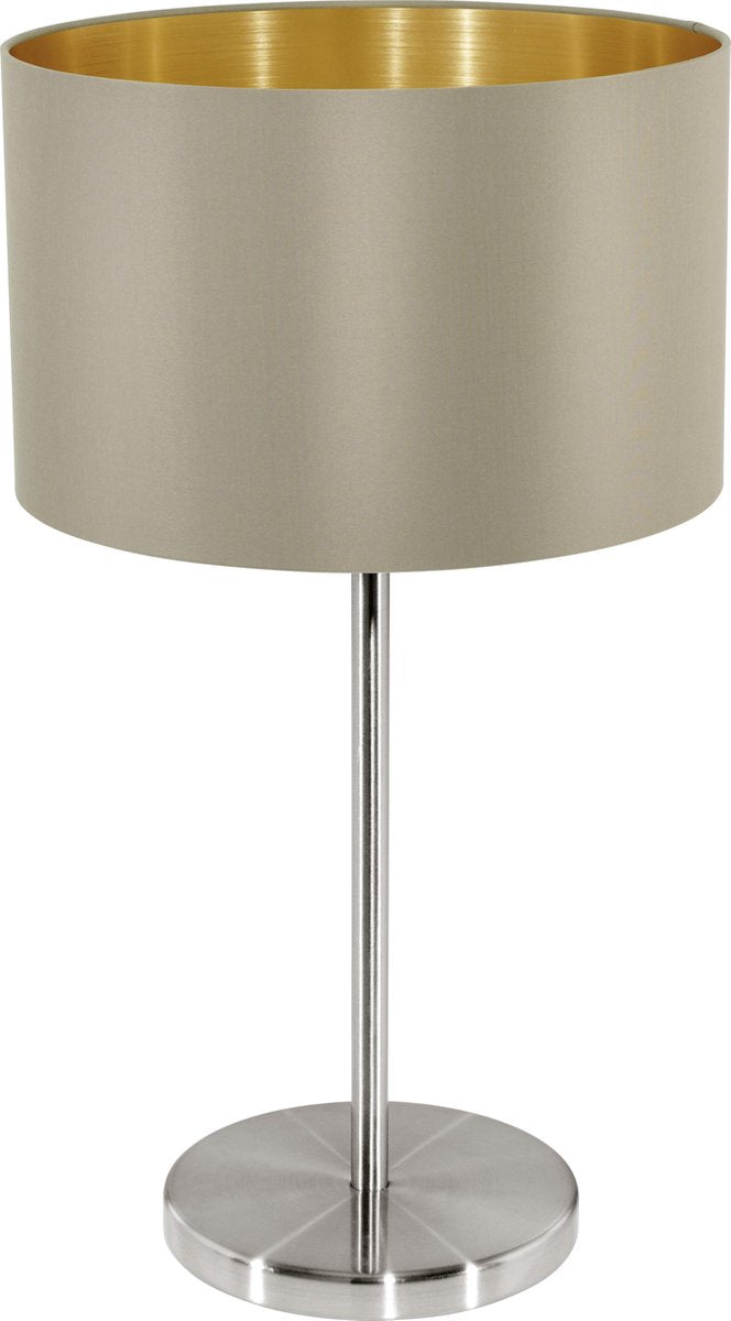 Eglo maserlo - lampada da tavolo - 1 luce - ø23 cm - tessuto - tortora, oro