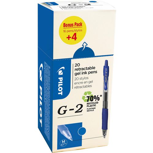 Penna roller gel pilot g-2 07 blu 20 pezzi
