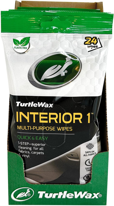 Toallitas limpiadoras de interiores con cera de tortuga - limpieza superior - para telas, alfombras, vinilo y plástico de caucho - en envases resellables - 24 toallitas