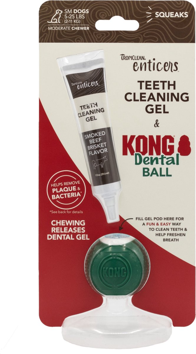 Tropiclean tentadores - gel dental perro - con bola dental kong - ternera - perros pequeños - 30 ml
