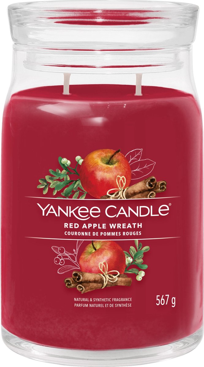 Yankee candle - red apple wreath large jar geurkaars - 90 branduren - twee lonten