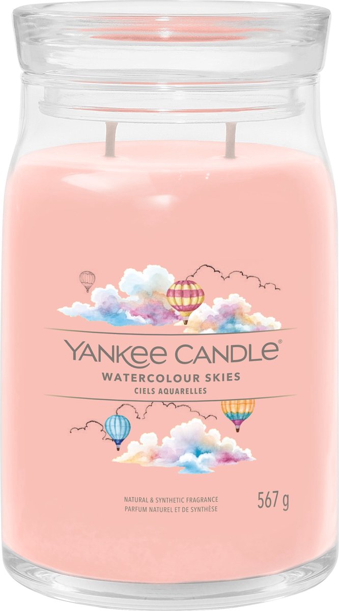 Yankee Candle - vela perfumada en tarro grande con cielos de acuarela - 90 horas de combustión - dos mechas