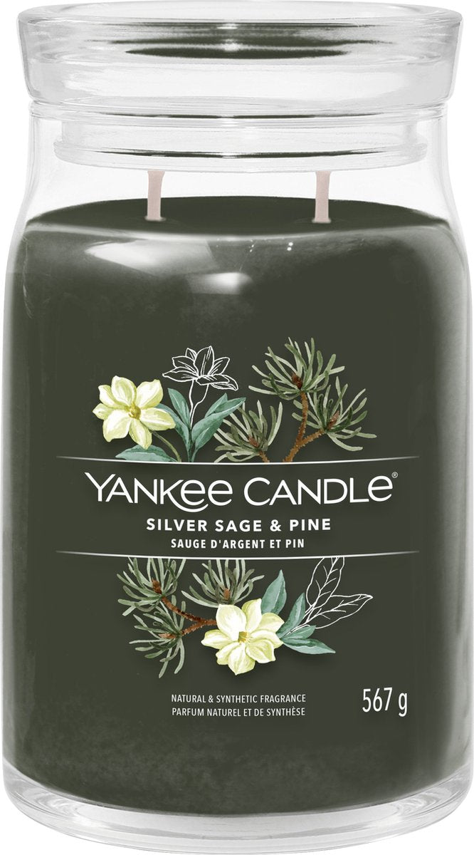 Yankee candle - silver sage pine large jar geurkaars - 90 branduren - twee lonten