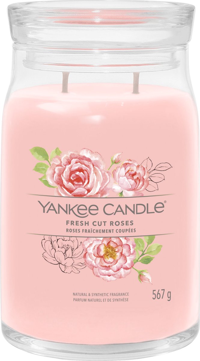Yankee candle - Candela profumata in giara grande con rose appena recise - 90 ore di combustione - due stoppini