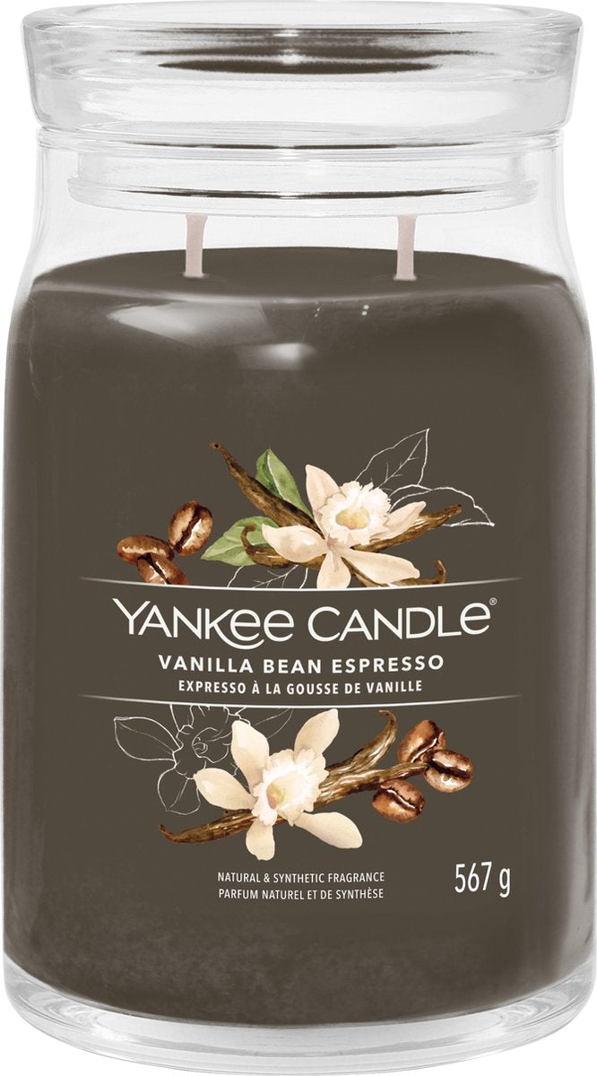 Yankee Candle - candela profumata in giara grande per caffè espresso con baccelli di vaniglia - 90 ore di combustione - due stoppini