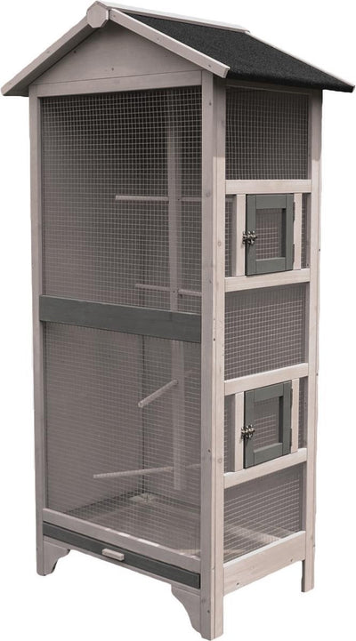 Cabaña aviario flamenco Nevada gris – aviario de madera para exterior interior – 78x57x157,5 cm – jaula de madera para pájaros