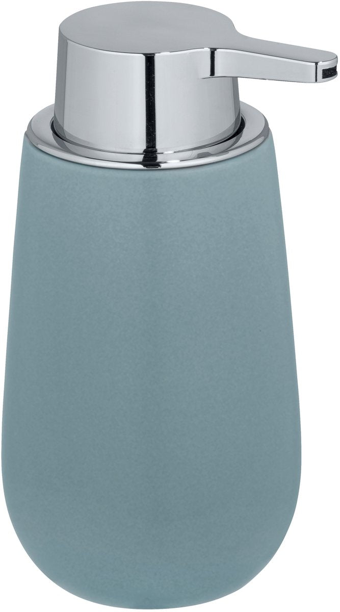 Dispenser di sapone Wenko badi ceramica opaca blu-grigio 320ml - pompa per sapone indipendente e ricaricabile - bagno WC cucina