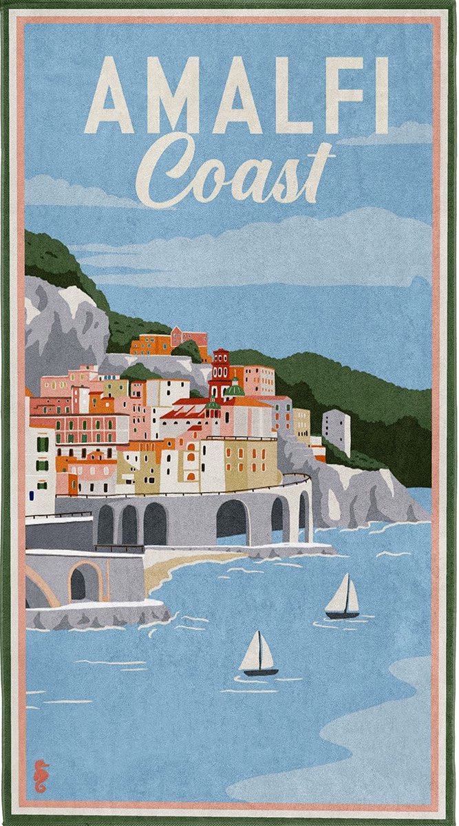 Toalla de playa caballito de mar amalfi - 90x170 cm - azul -