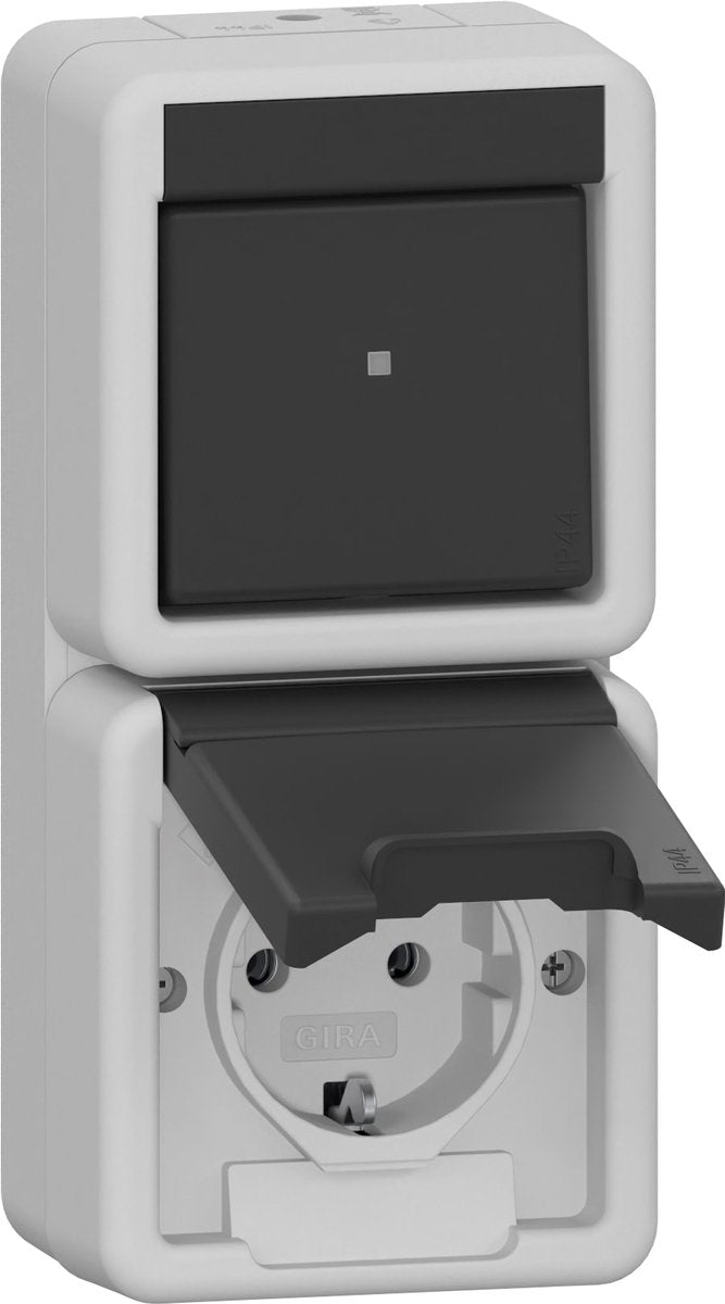 Gira verticale schakelaar stopcontact combinatie ip44 grijs - 417630 - e3zm4