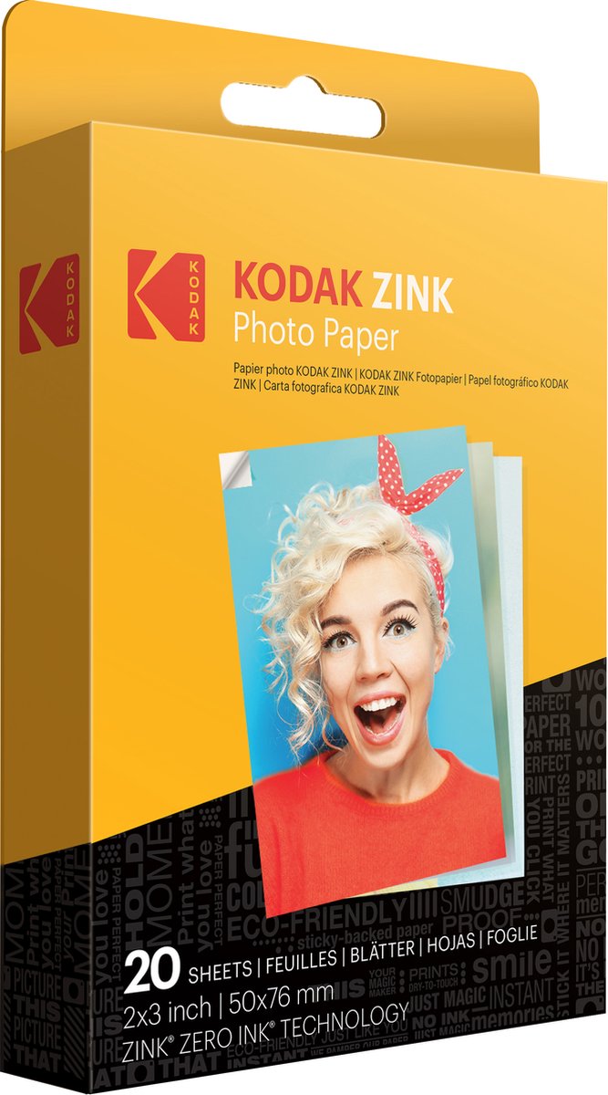 Kodak - zink 2x3 inch papier - 20 pack - geschikt voor smile+ printomatic camera's - printpapier