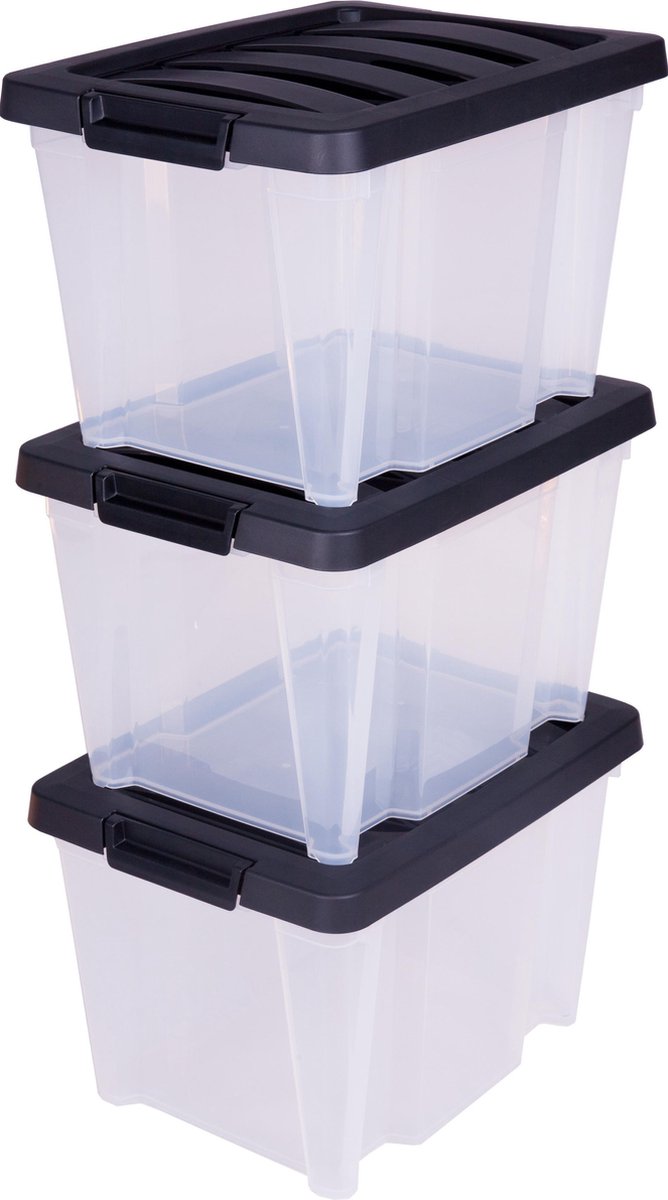 Scatola portaoggetti Iris Handybox - 15 l - plastica - nero trasparente - set da 3