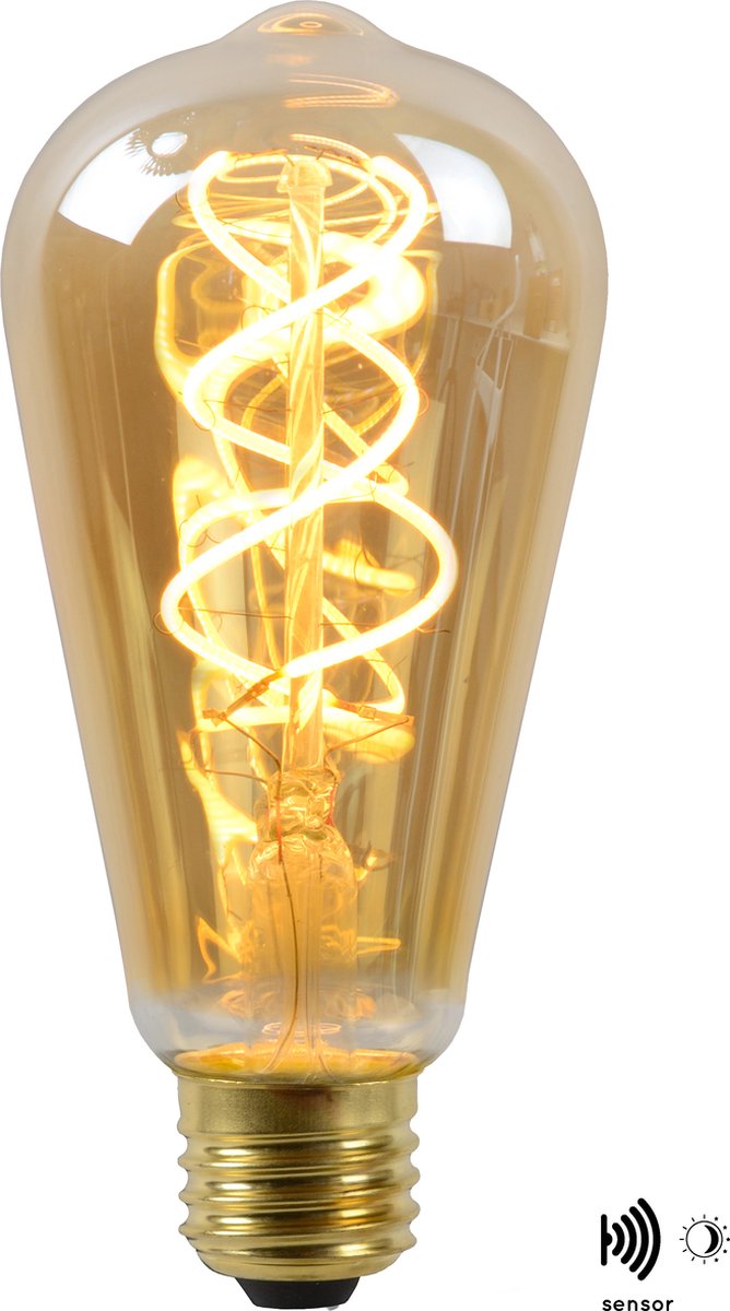 Lucide st64 twilight sensor - filament lamp - ø 6,4 cm - led - e27 - 1x4w 2200k - dag nacht sensor - amber