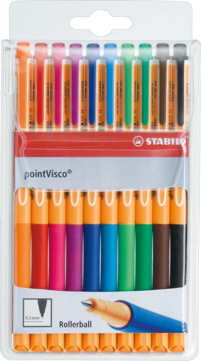 Stabilo pointvisco - rollerball - mediano 0,5 mm - estuche con 10 colores