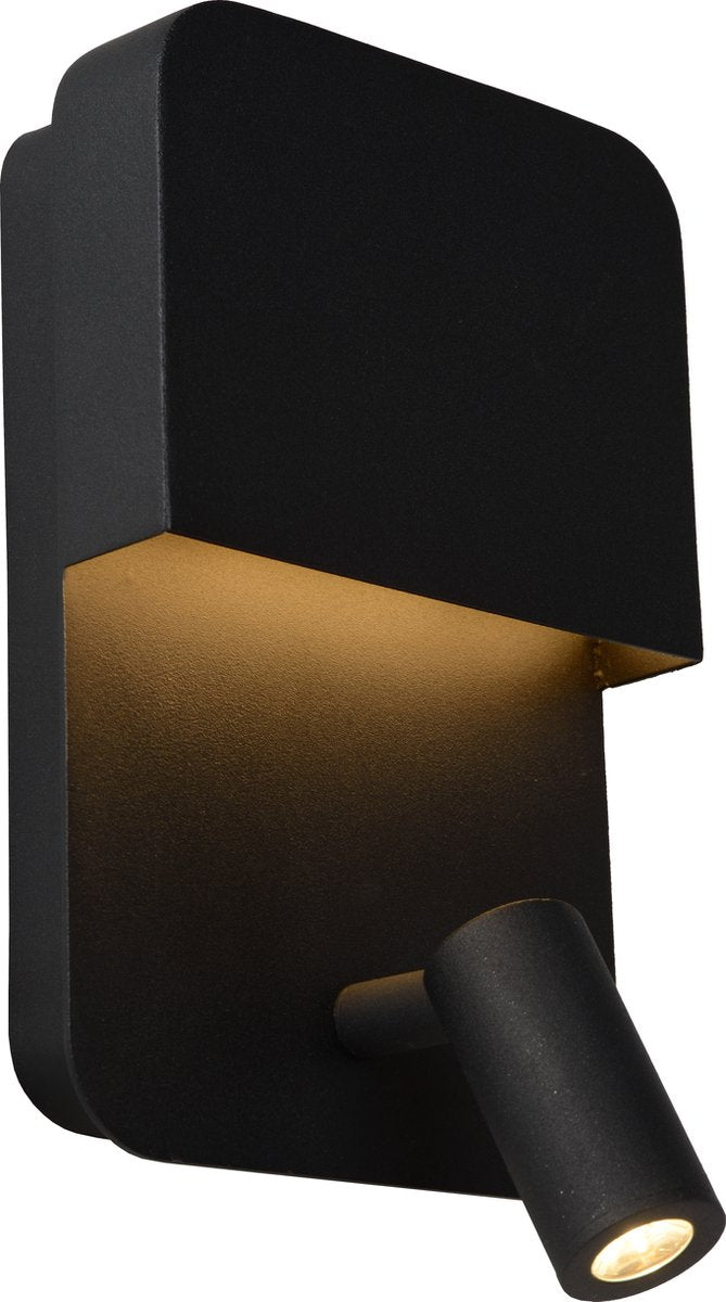 Lucide boxer - lampada da parete comodino - LED - 3000k - con presa USB - nera