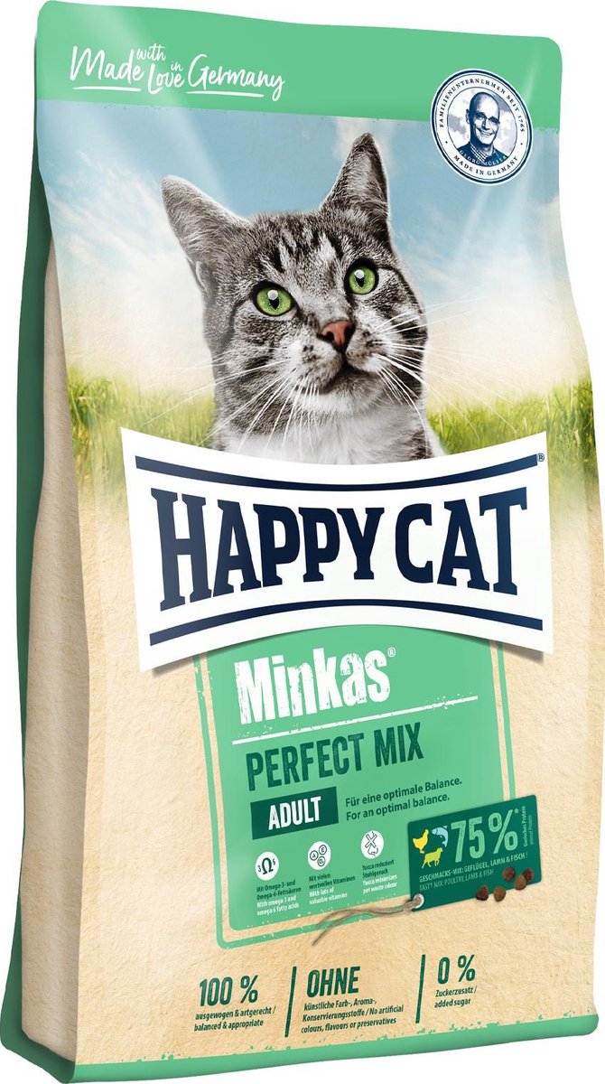 Happy cat perfect mix adult gevogelte, lam vis - 4 kg