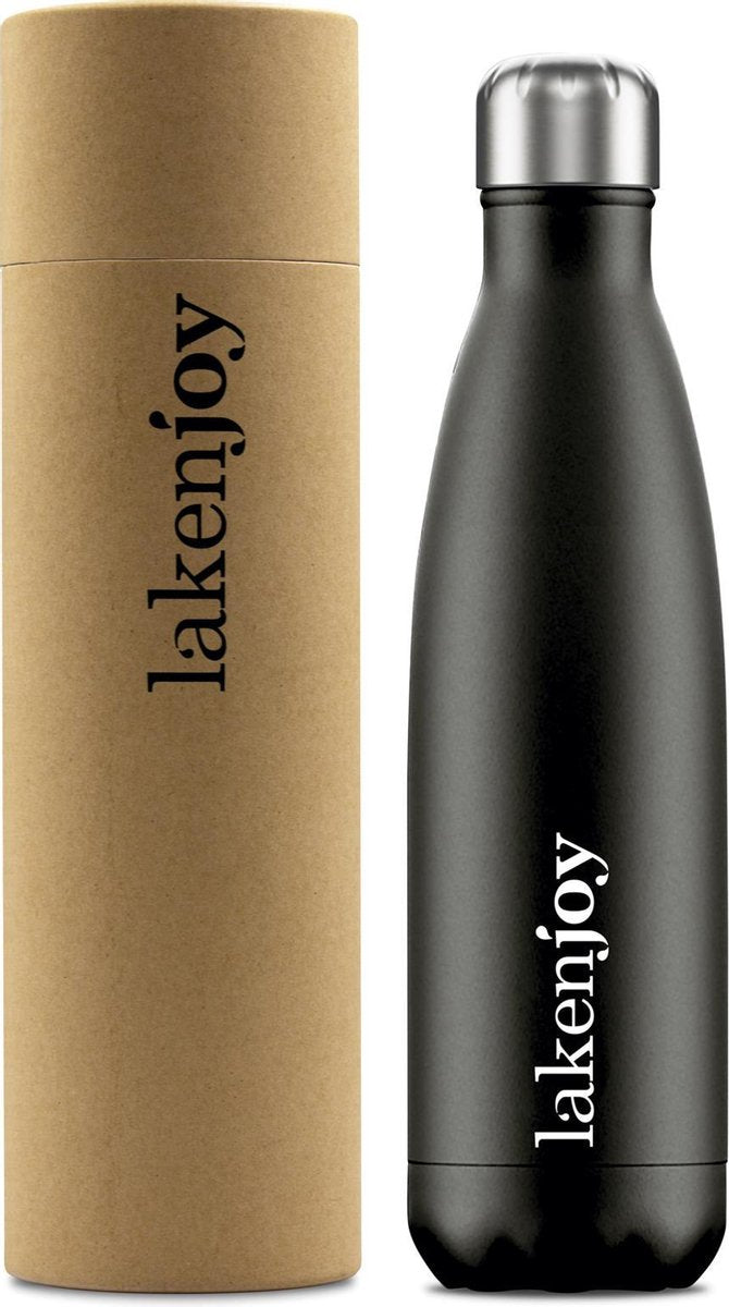 Laken termo joy, 500 ml negro, botella de agua de acero inoxidable de doble pared