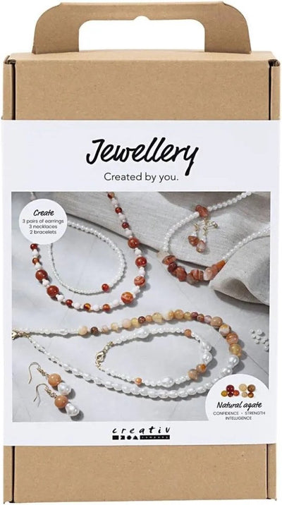Set di gioielli per hobby della Creativ Company, beige, arancione bruciato, madreperla bianca, 1 scatola