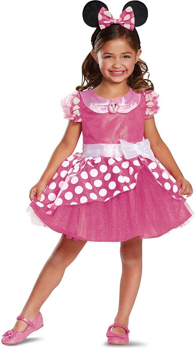 Disfraz disney - preescolar cg minnie friends, vestido minnie rosa deluxe, talla xs (3t-4t años), niñas