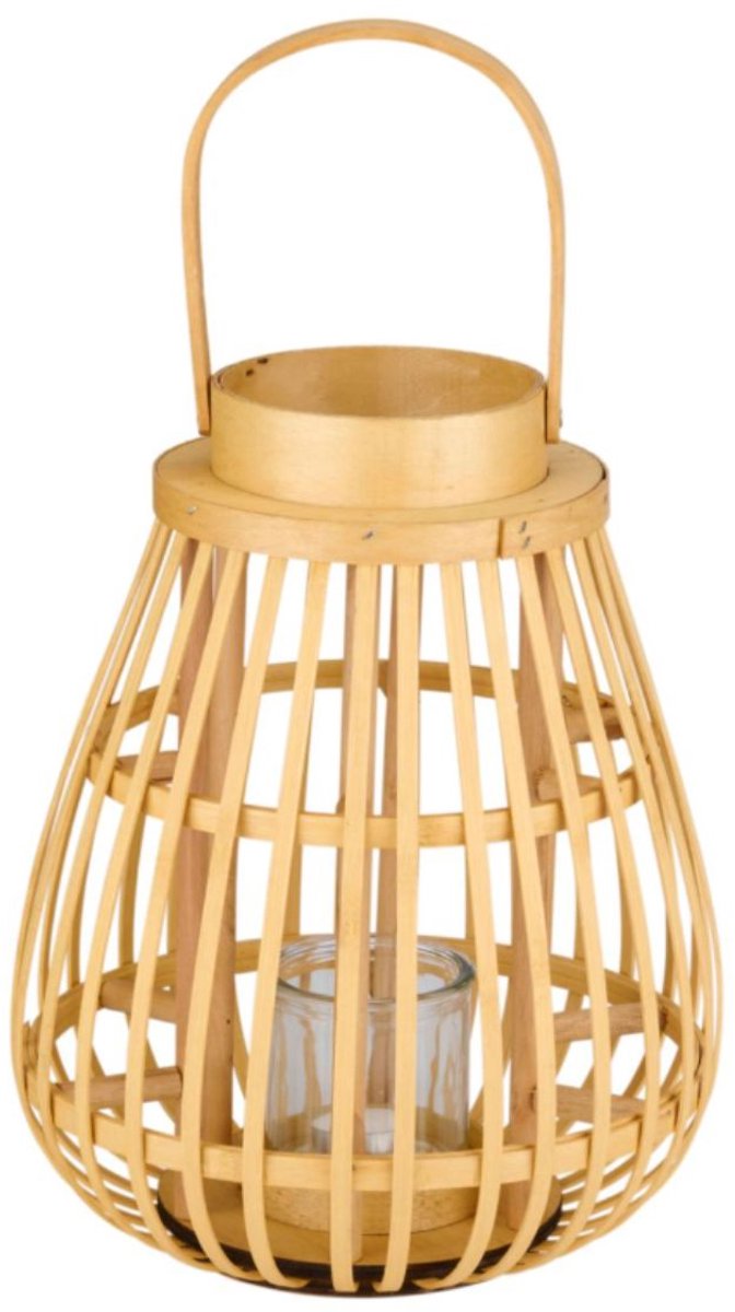 Arti casa Farol de madera con cristal - farol de vela decorativo - 26 x 26 x 32 cm - beige