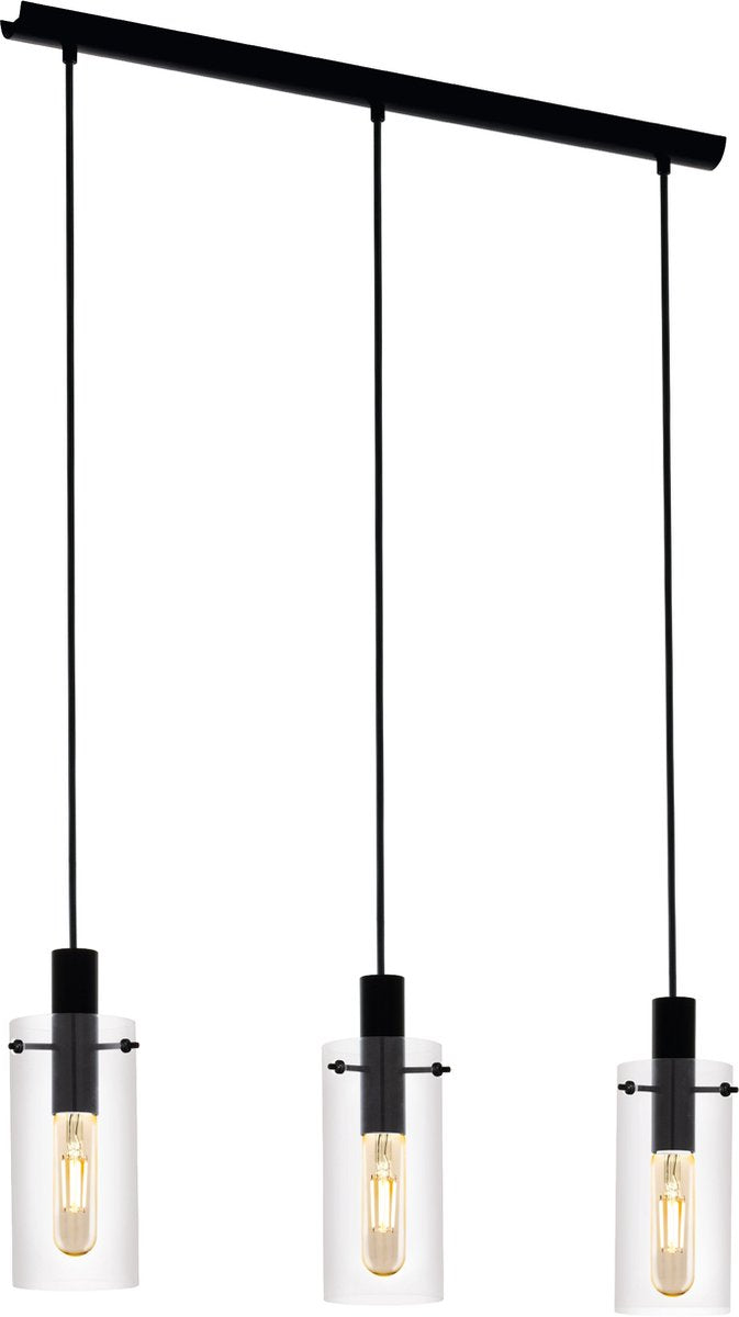 Eglo montefino - hanglamp - 3-lichts - e27 - zwart glas
