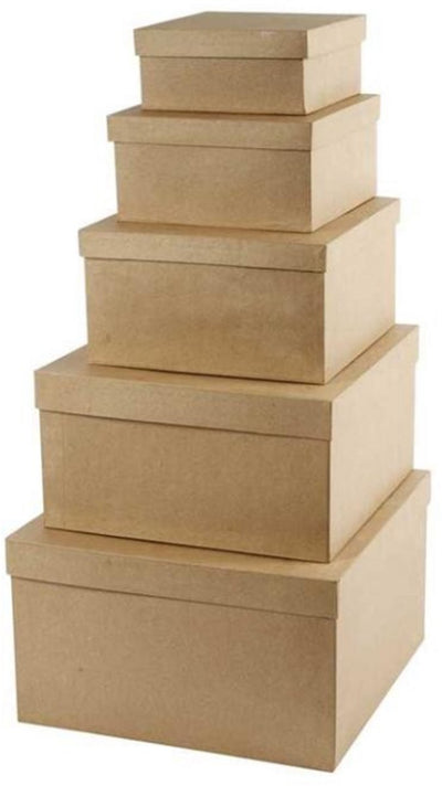 Creative Company Square Hat Boxes, H: 8+10+13+15+17,5 cm, L: 15,5+20+25+30+35,5 cm, B: 15,5+20+25+30+35,5 cm, 5 pezzo 1 scatola