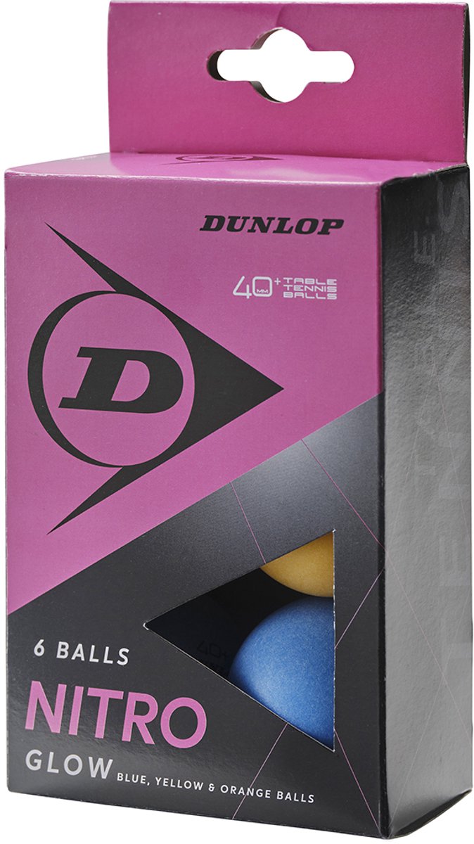 Pelota de tenis de mesa Dunlop nitro Glow 40+ (paquete de 6)